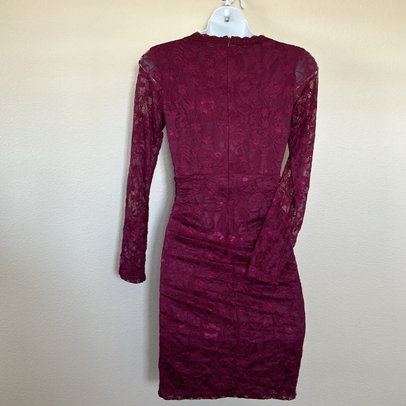 Pinkblush Plum Maroon Burgundy Long Sleeve Lace V-Neck Maternity Fitted Dress - Picture 8 of 12